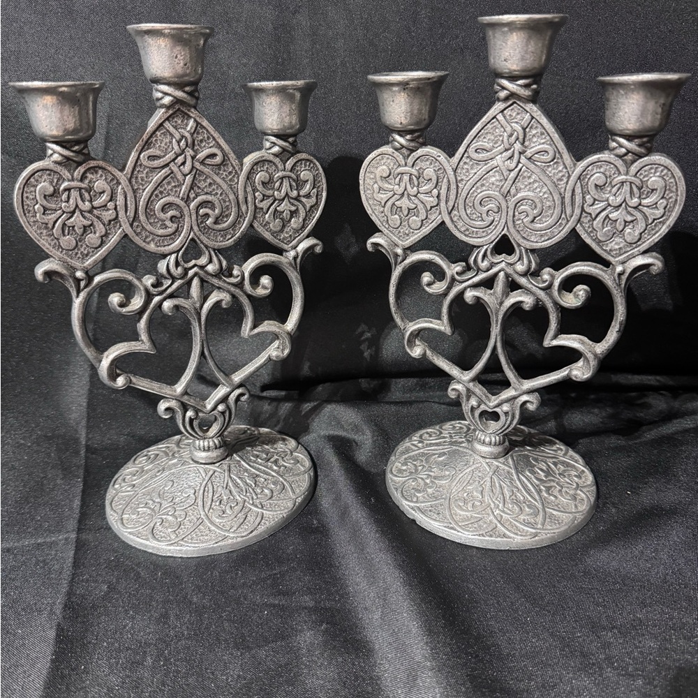 Elegant Forevermore 1994 Pewter Candelabra Set by Kimberly McSparran . 12” tall